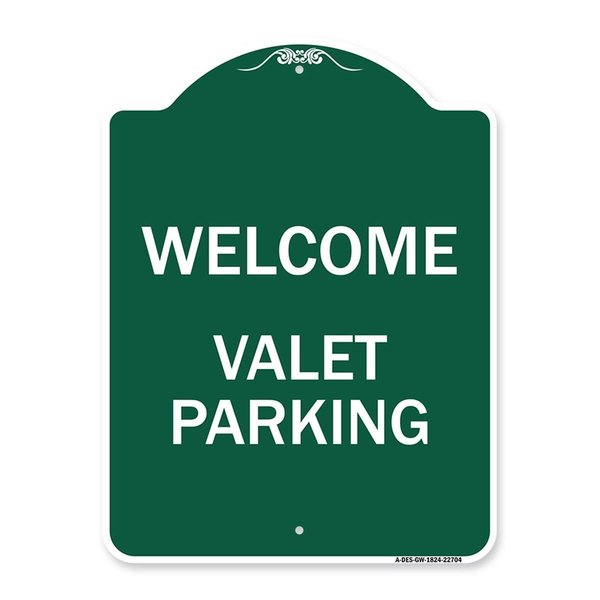 Amistad 18 x 24 in. Designer Series Sign - Welcome Valet Parking, Green & White AM2069273